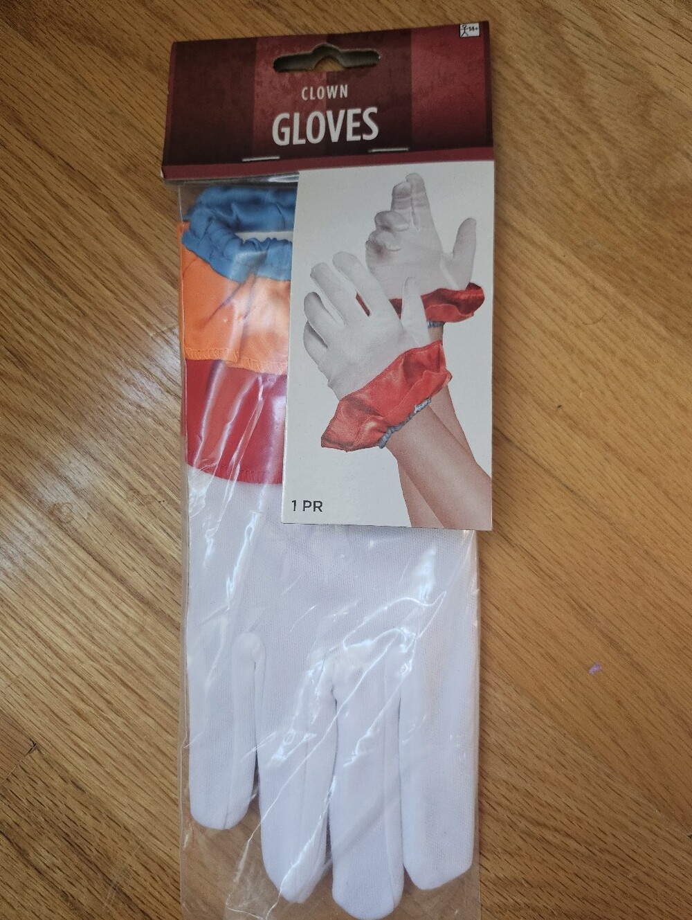 Halloween Clown Gloves White with Orange & Blue Cuff - Party Costume Gloves